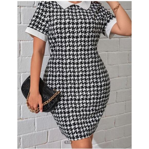 SHEIN Dresses & Skirts - NEW! SHEIN Women Houndstooth Print Contrast Collar Bodycon Dress Size: Medium